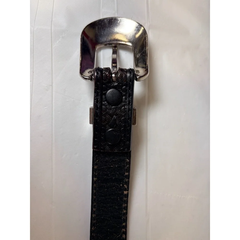 Roper Black Top Grain Leather Belt Size S 35 in Rhinestone Buckle Model #8414790